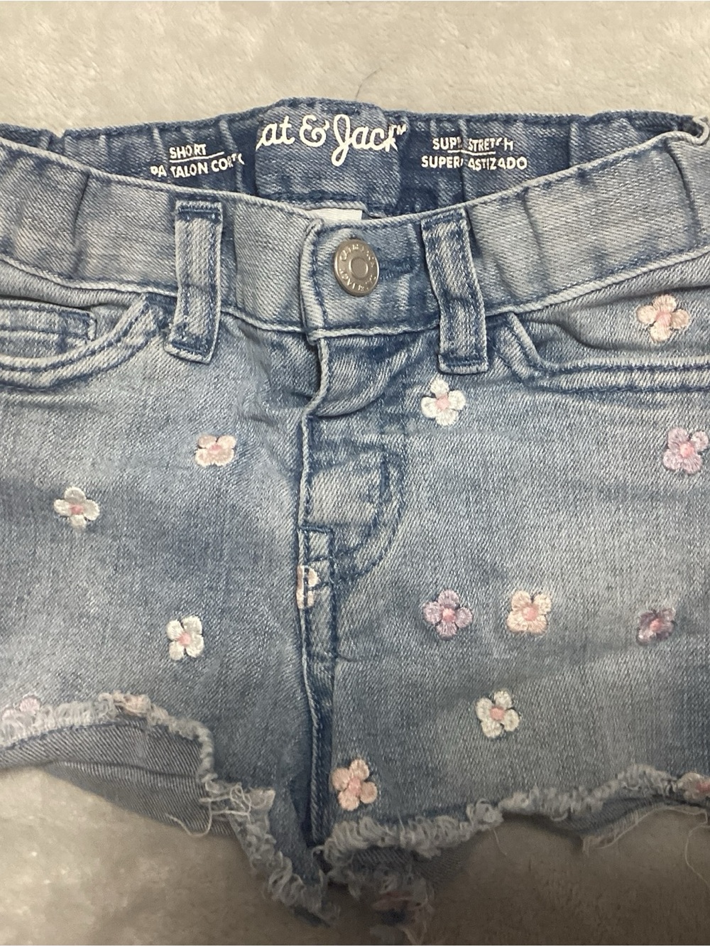 Cat & Jack Light Blue Denim Shorts with Pastel Floral Embroidery